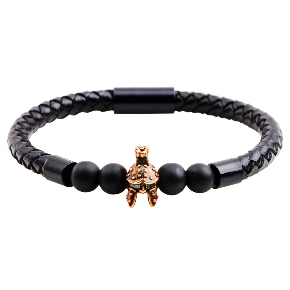Talisman des antiken römischen Ritters | Schwarzes, mattes Tigerauge-Lederarmband | Mutschutz 