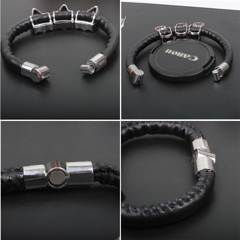 Geheimnisvoller Schafskopf-Totenkopf-Lederseil-Magnetschnalle-Herrenarmband | Amulett | Geheimnisvolle Kraft 