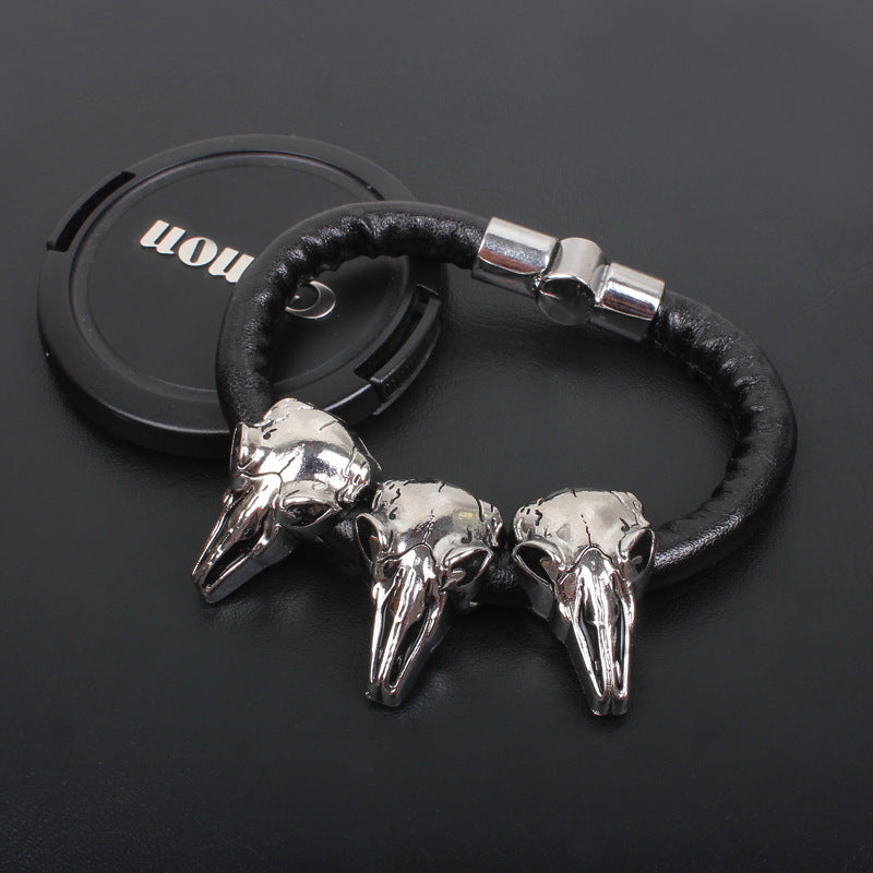 Mysterious Sheephead Skull Leather Rope Magnetic Buckle Men's Bracelet | Amulet | Mysterious Power