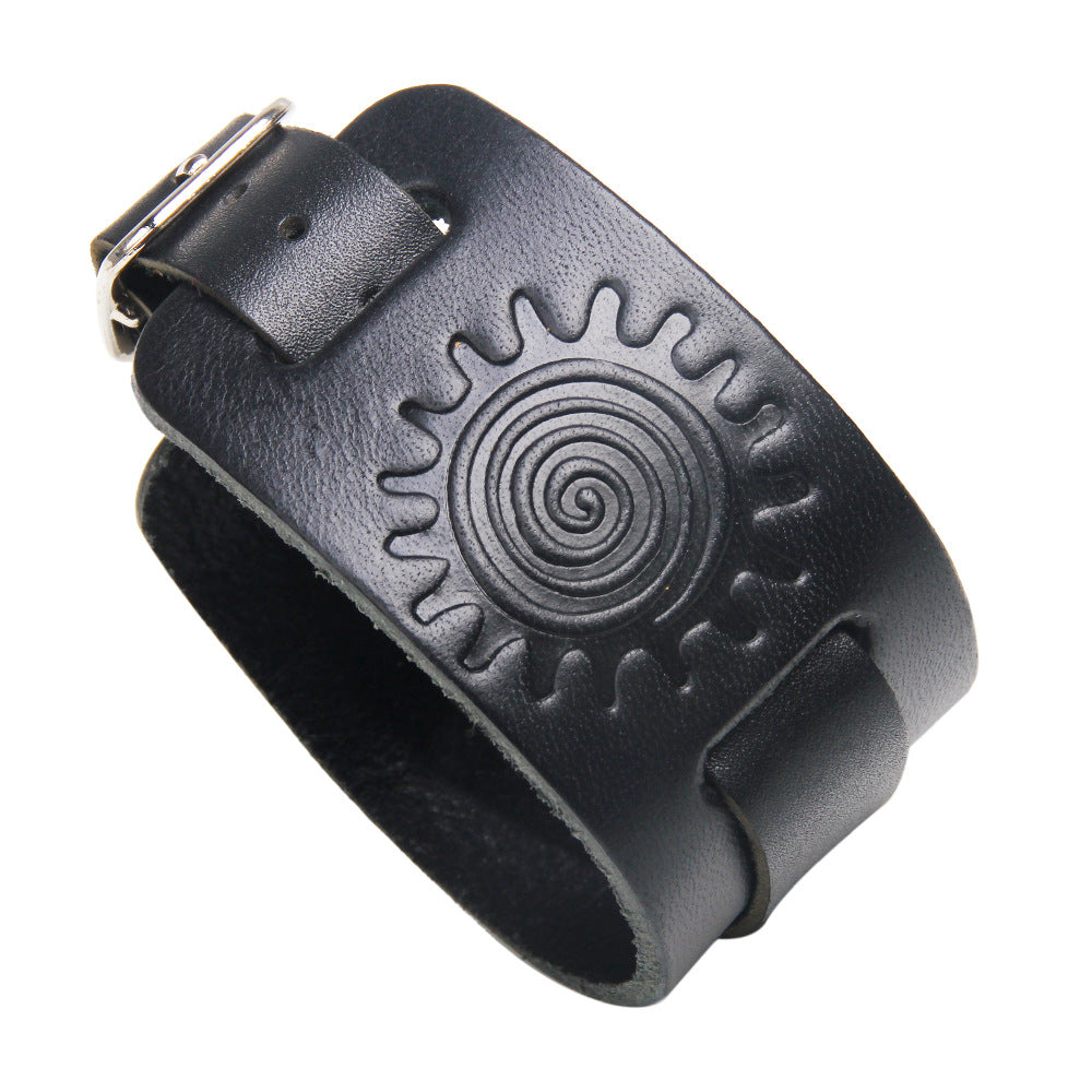 Sun God Totem Cowhide Bracelet | Retro and Personalized | Energy Protection