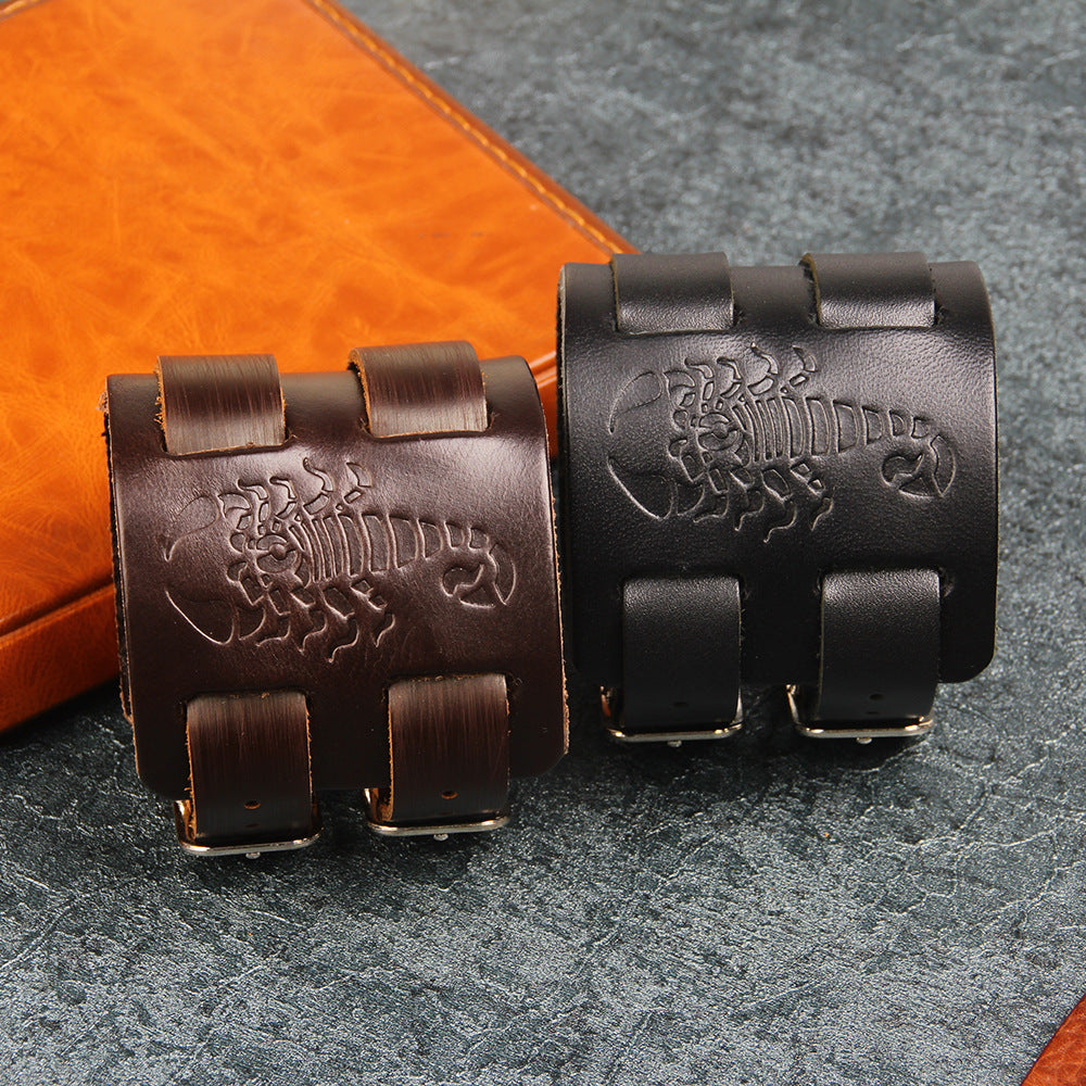 Punk Style Handmade Genuine Leather Scorpion Bracelet | Courageous Protection | Stylish Men's Bangle