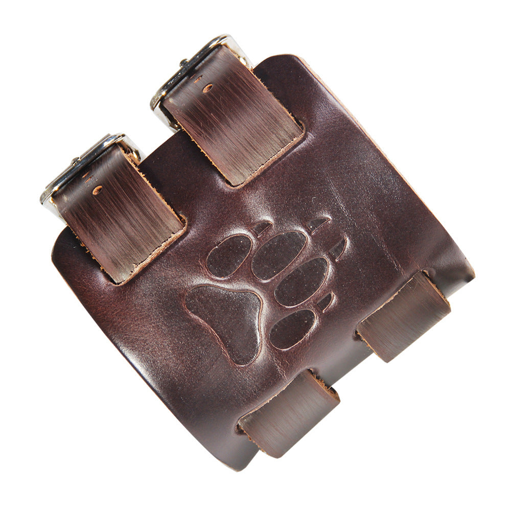 Pulsera tótem primitiva de piel de vaca | Huella de pata de oso | Pulsera ajustable y versátil 