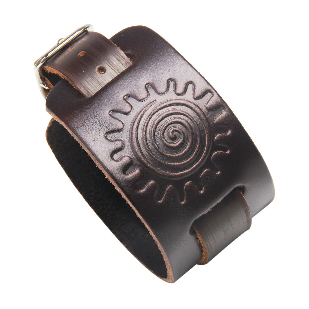 Sun God Totem Cowhide Bracelet | Retro and Personalized | Energy Protection