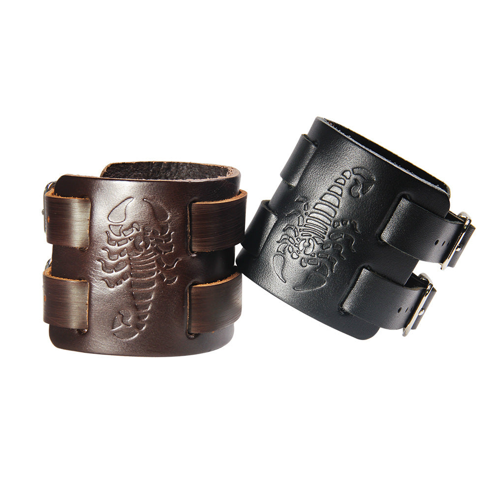 Punk Style Handmade Genuine Leather Scorpion Bracelet | Courageous Protection | Stylish Men's Bangle