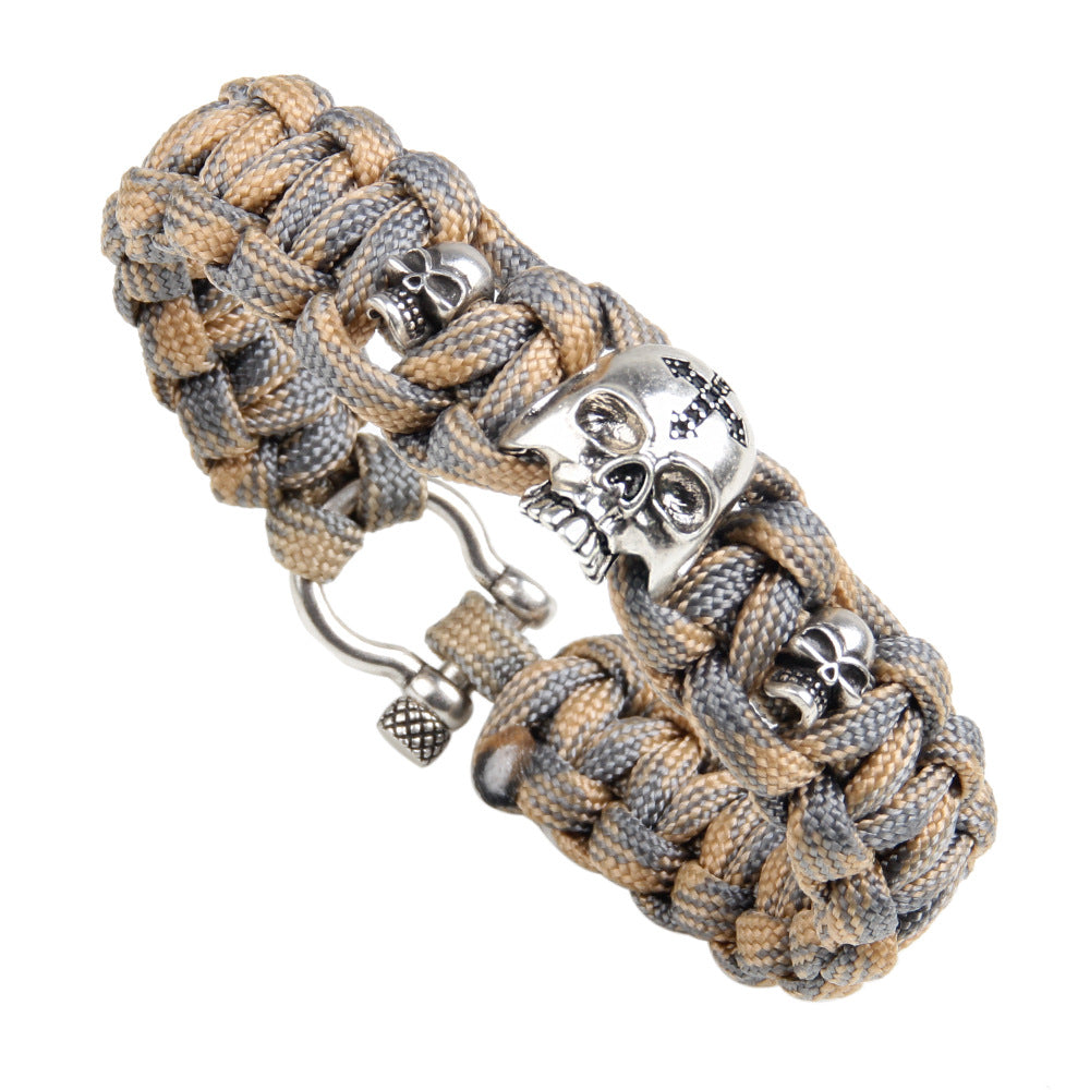 Todesmutiges, kupferbesetztes 7-adriges Paracord-Totenkopfarmband – Outdoor-Survival-Amulett 