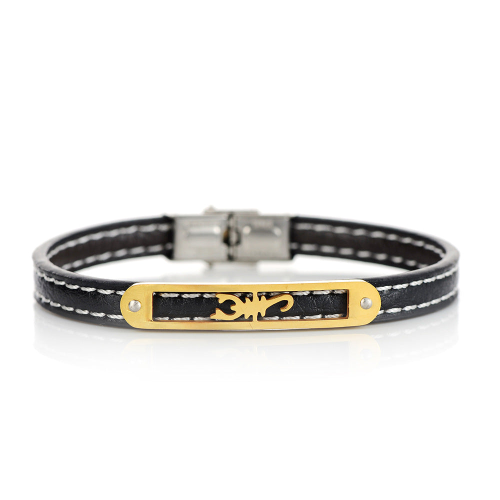 Nordische Rune Handgefertigtes Schutzarmband aus Rindsleder in Tierform aus Edelstahl 