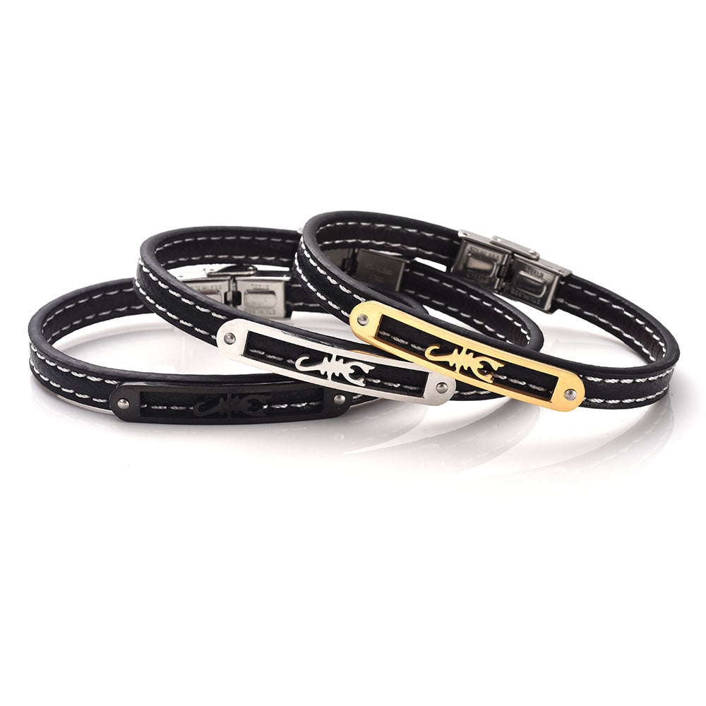 Nordische Rune Handgefertigtes Schutzarmband aus Rindsleder in Tierform aus Edelstahl 
