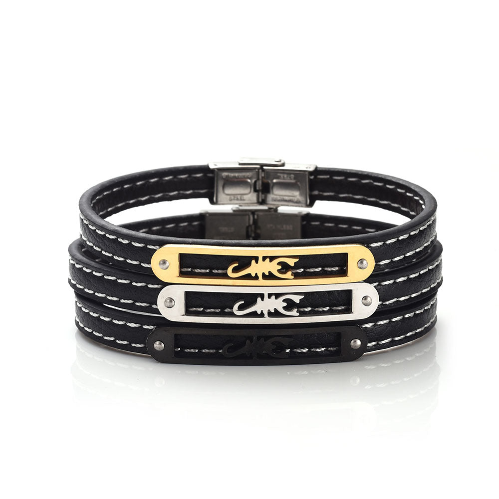 Nordische Rune Handgefertigtes Schutzarmband aus Rindsleder in Tierform aus Edelstahl 