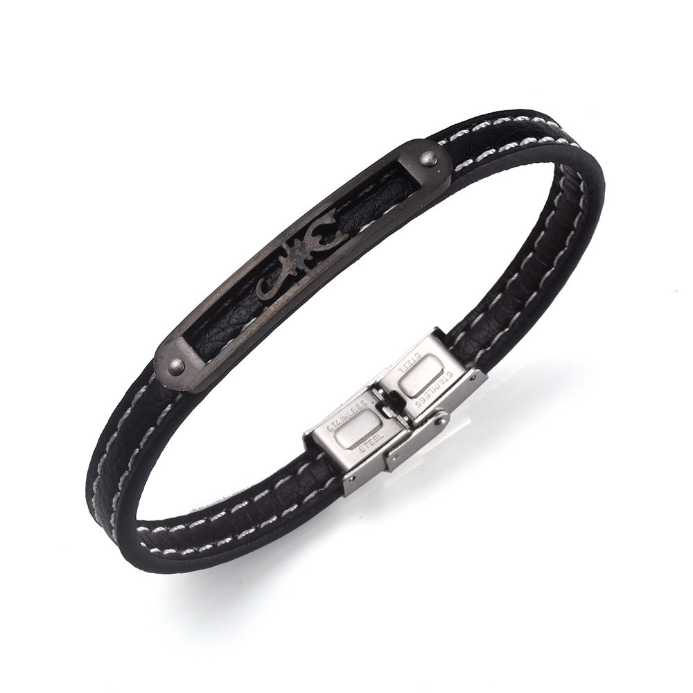 Nordische Rune Handgefertigtes Schutzarmband aus Rindsleder in Tierform aus Edelstahl 