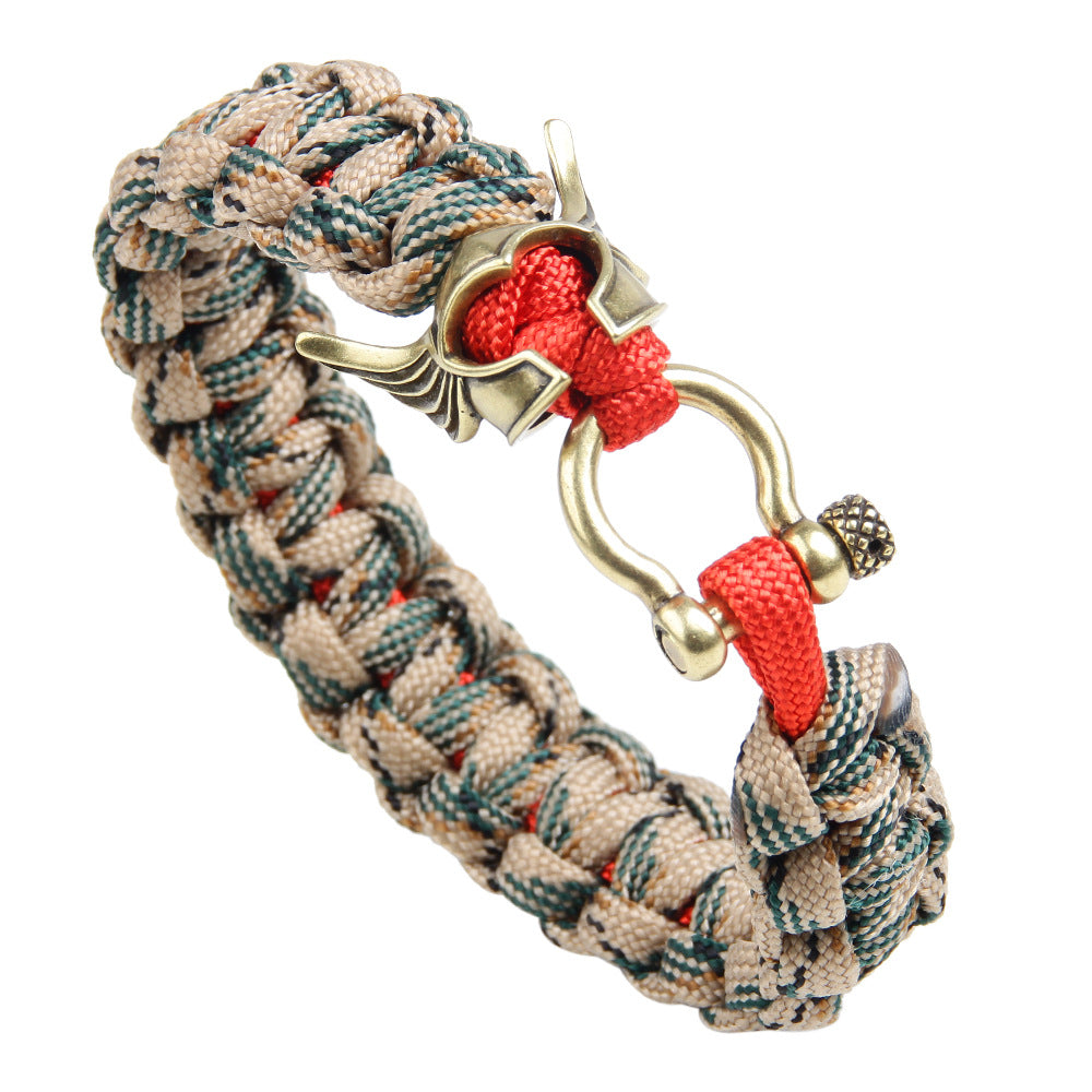 Pulsera de paracord para hombre con protección energética de cobre con bendición de guerrero nórdico.