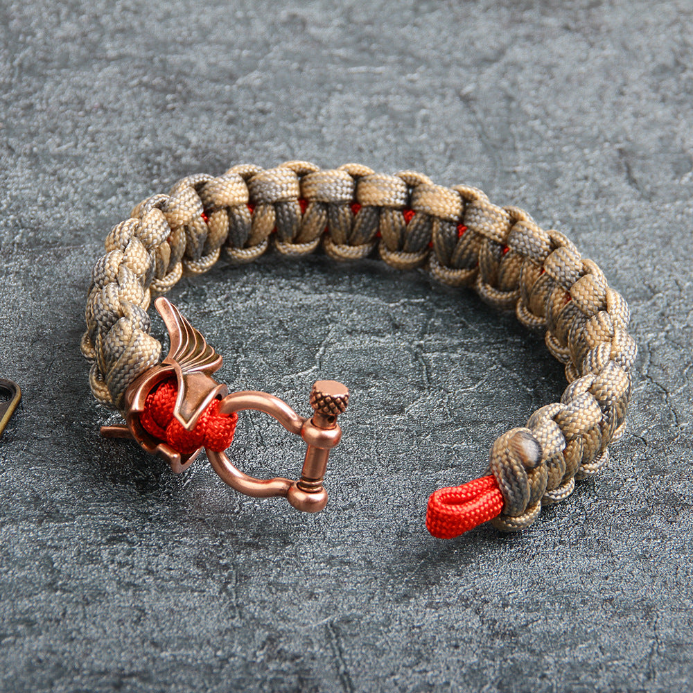 Pulsera de paracord para hombre con protección energética de cobre con bendición de guerrero nórdico.