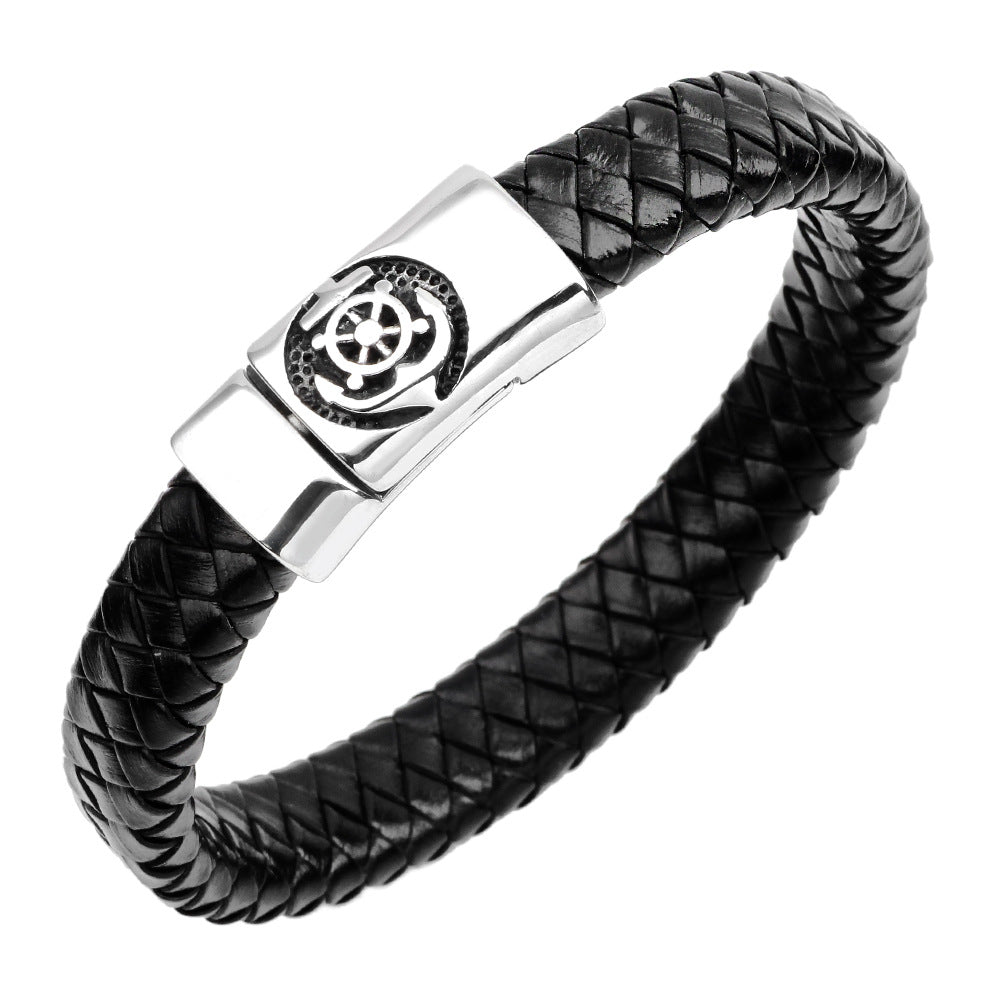 Maritimer Schutzgeist · Edelstahl Anker Echt Rindsleder Geflochten Herren Armband | Kette der Freiheit 