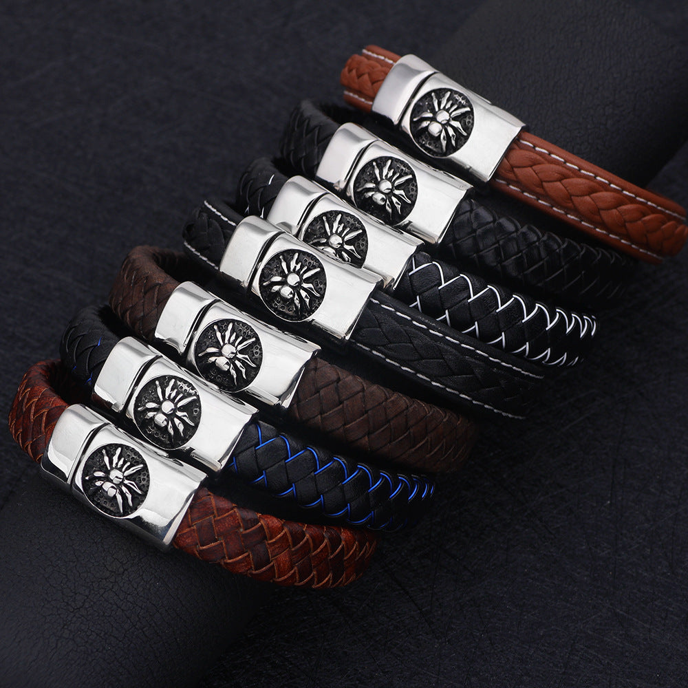 Spinnen-Totem-Armband aus Rindsleder aus Edelstahl | Punk-Stil | Individualitätsanzeige 