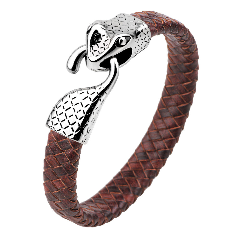 Spiritual Snake Totem Hand-woven Leather Bracelet | Stainless Steel | Retro Street Style