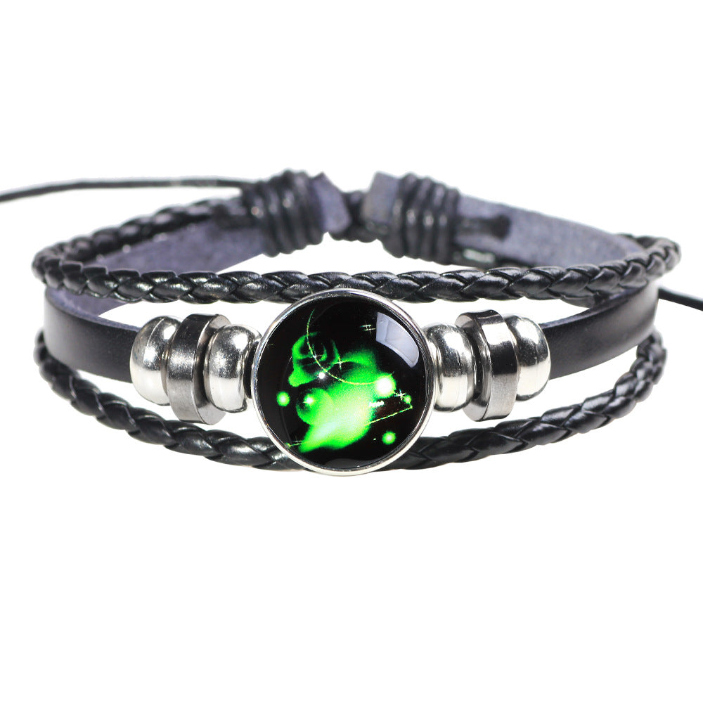 Sternbild Wächter Sternennacht Leuchtendes Rindsleder-Perlenarmband | Exklusive Energiekette für Paare 