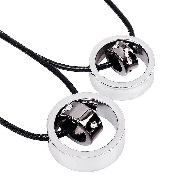 The Wheel of Fortune Hourglass Leather Couple Pendant Necklace | Spiritual Enlightenment | Unique Style
