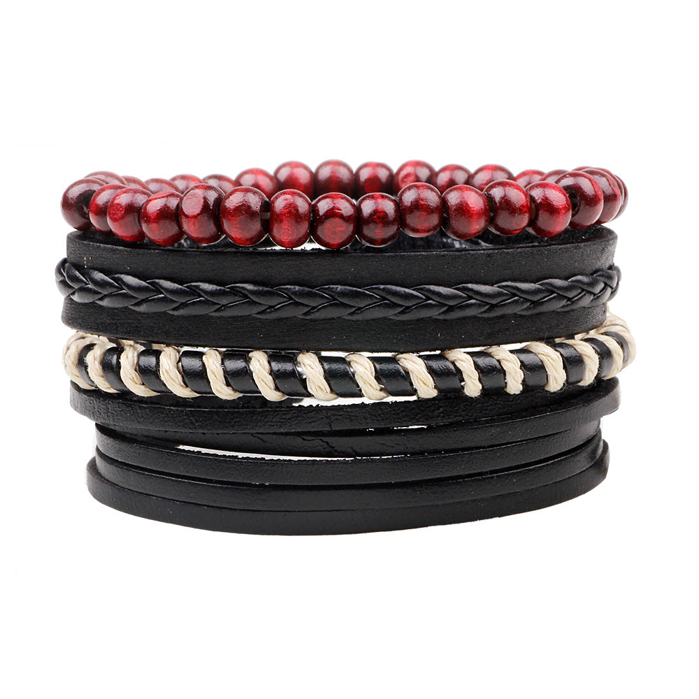 Juego de pulseras de cuero trenzado multicapa de guardián espiritual con cordón encerado | Equilibrio energético | Moderno y versátil