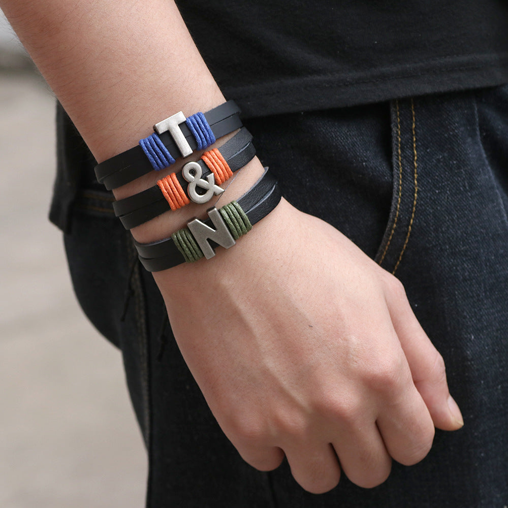 Personalized Custom Hand-Woven English Letter Leather Bracelet | Stylish and Simple Exclusive Wrist Ambiance