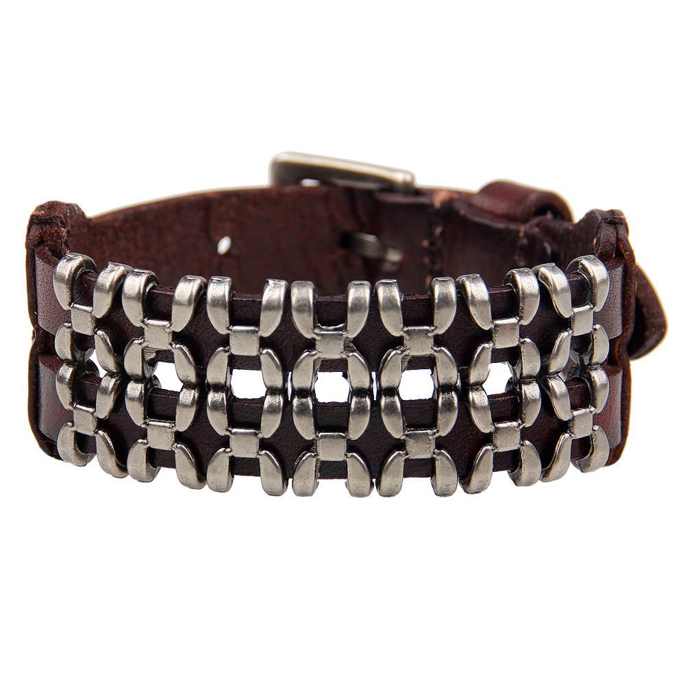 Spiritueller Wächter · Lederarmband mit Titanstahl-Intarsien | Energiesegen | Modisch und vielseitig 