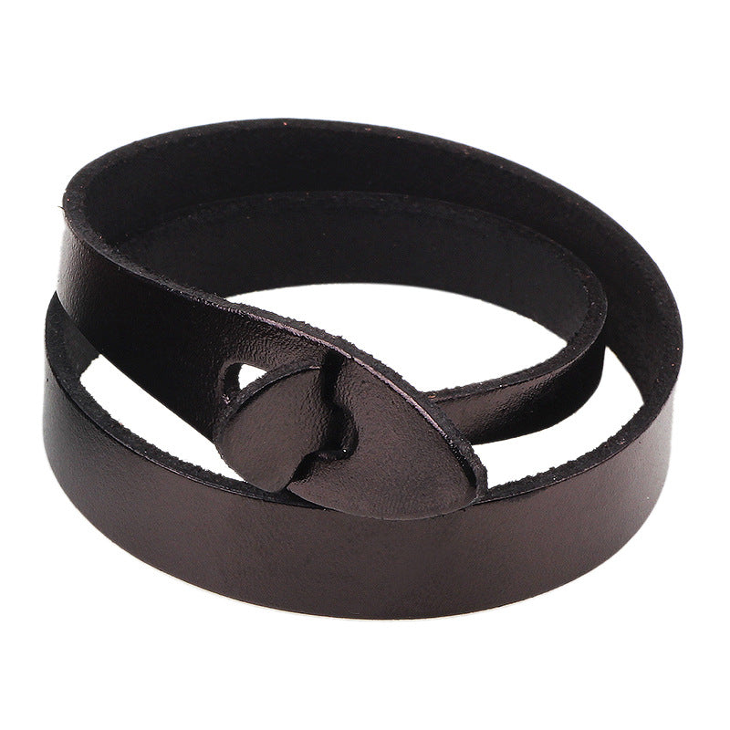 Nordic Rune Genuine Cowhide Double - loop Twisted Retro - distressed Personalized Women's Leather Bracelet