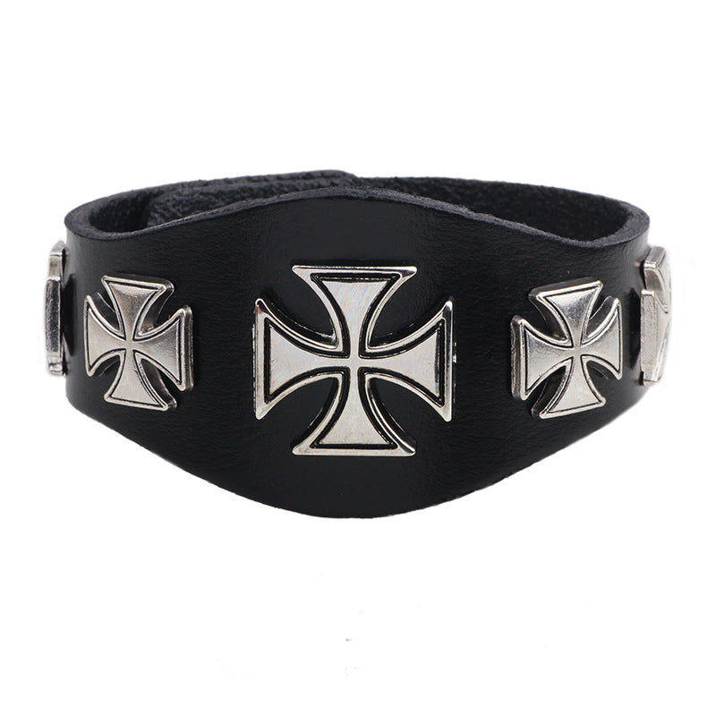 Ancient Roman Cross Rivet Cowhide Punk - style Guardian Bracelet