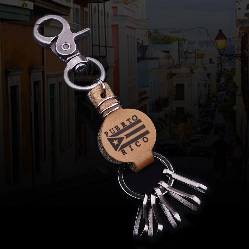 Mysterious Rune Genuine Leather Multi - buckle Keychain | European and American Retro - style Men's Protective Pendant