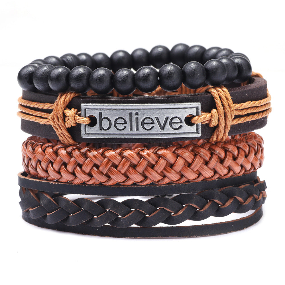 Power of Belief · Top-Grain Cowhide 4-Piece Braided Men's Bracelet | Luck Protection