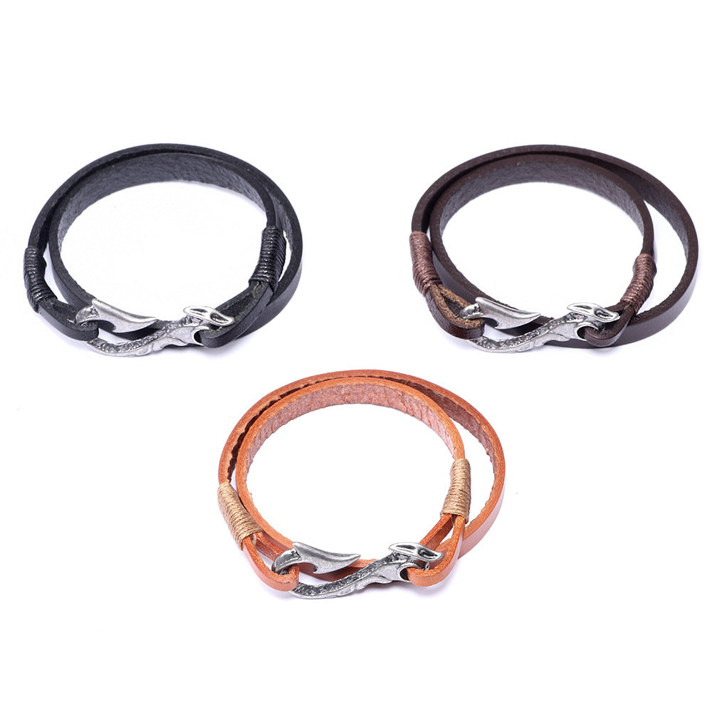 Die Kraft der Hartnäckigkeit Handgefertigtes geflochtenes Rindslederarmband | Angelhaken-Totem | Beschütze das Glück 