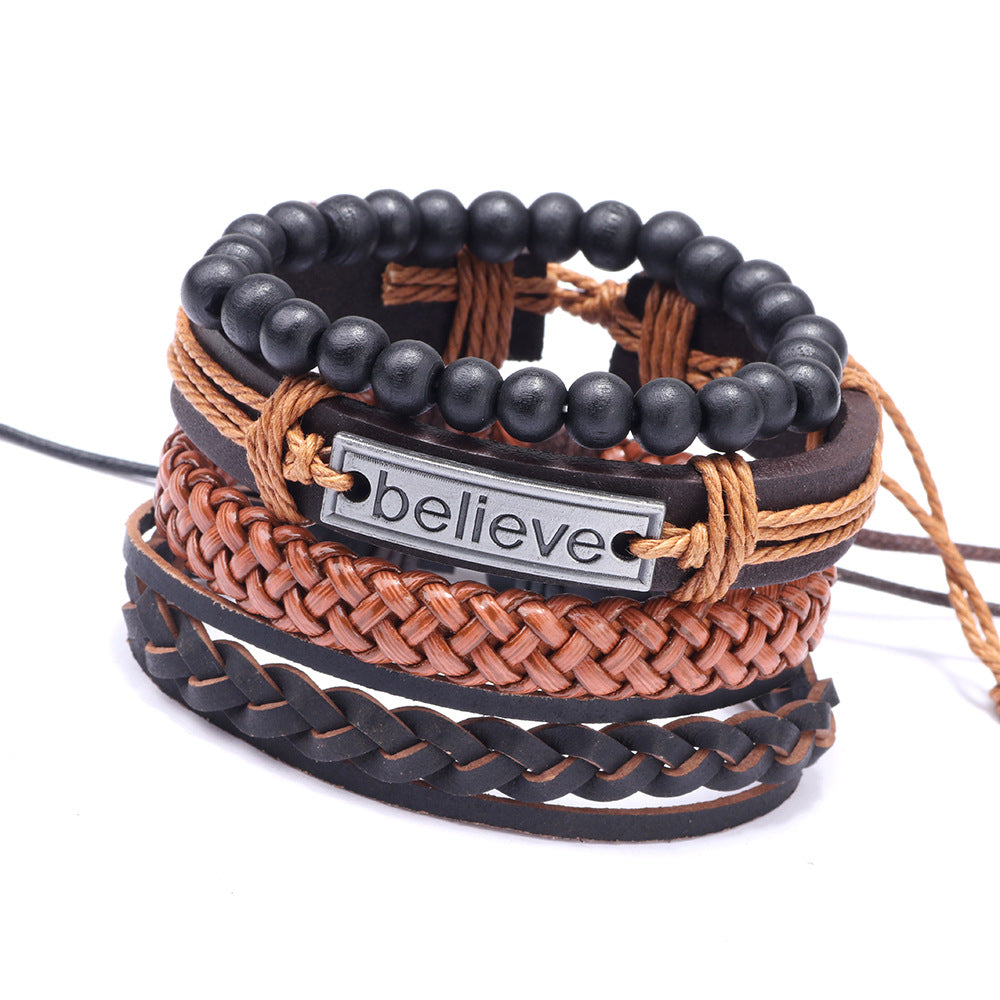 Power of Belief · Top-Grain Cowhide 4-Piece Braided Men's Bracelet | Luck Protection
