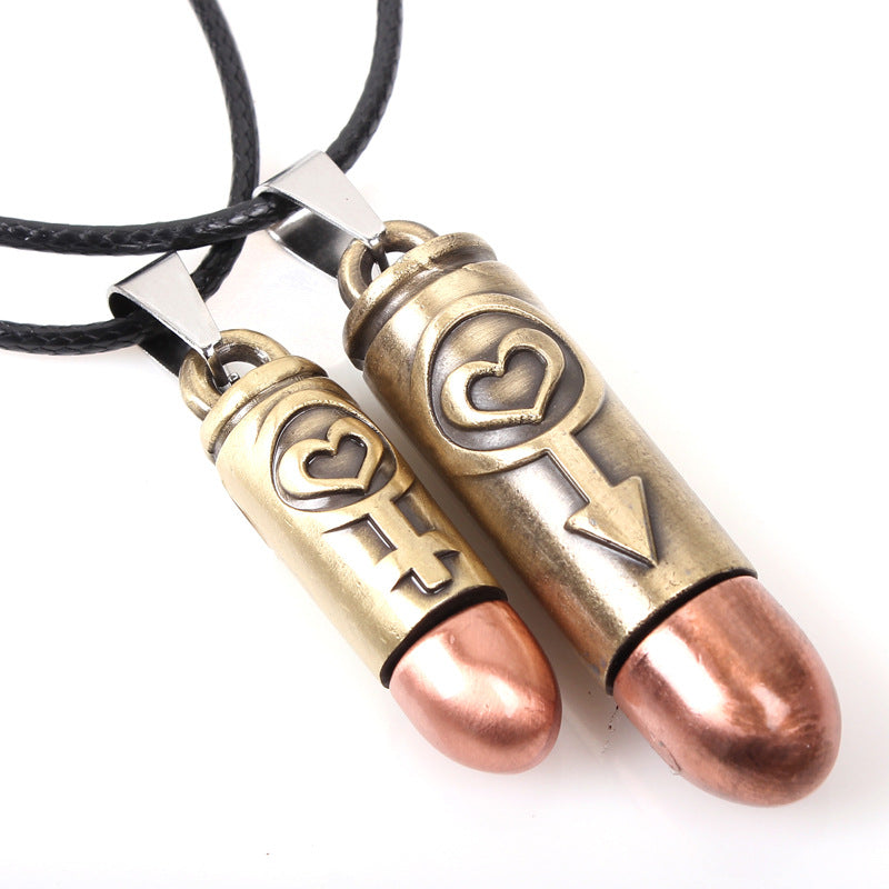 Love's Spiritual Connection Natural Silver Bullet - shaped Couple Necklace | Emotion - Bonding Token