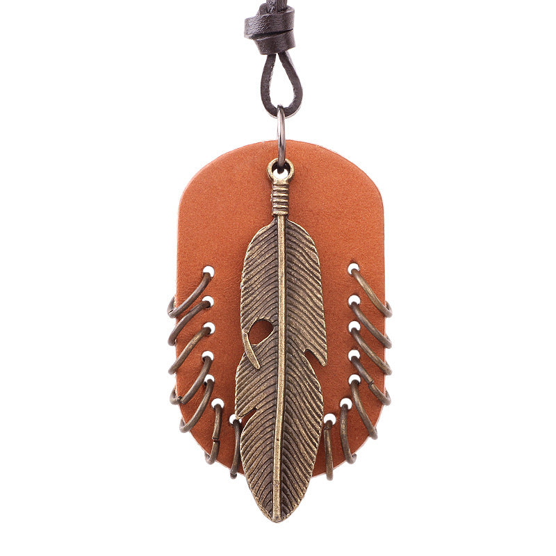 Artistic Vintage Leather Feather Leather Rope Alloy Men's Necklace | Fashion Healing Accessories