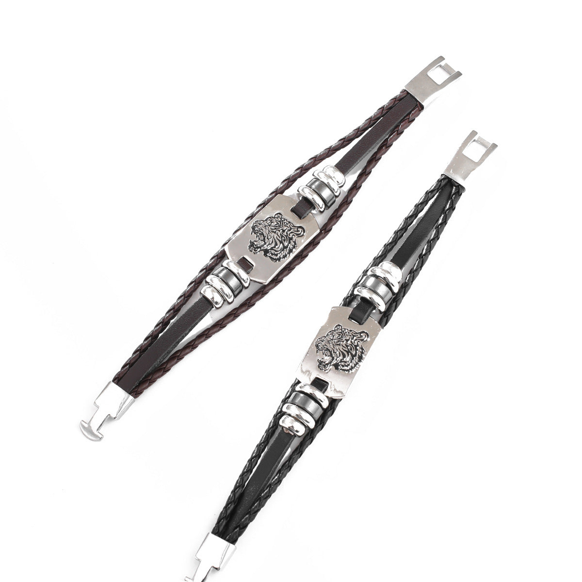 Tiger Totem Genuine Leather Multi-layer Braided Bracelet | Power of Protection | Alloy Tiger Head Blessing