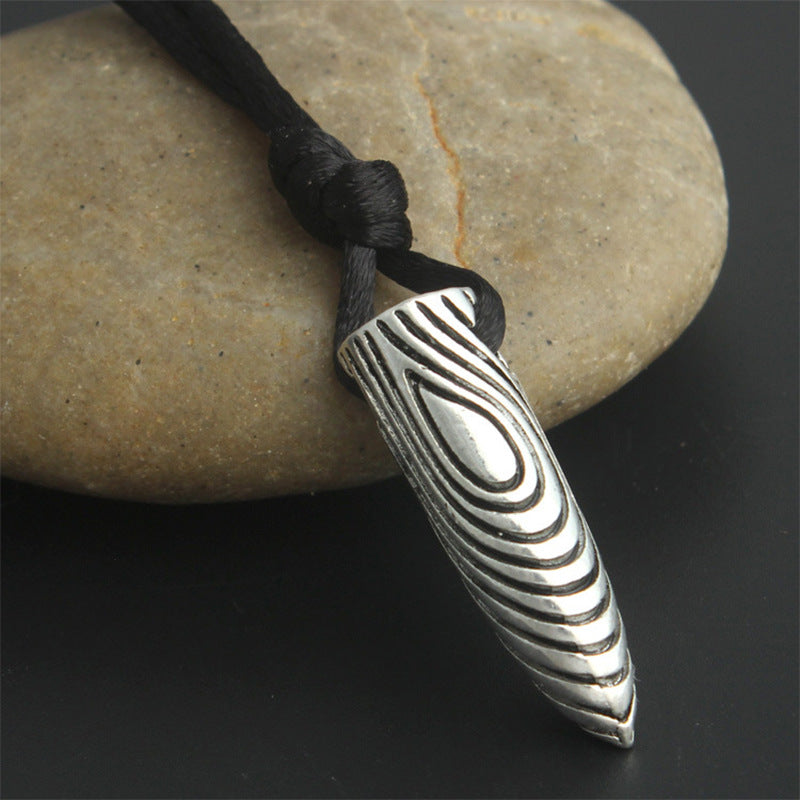 Wolf's Courage Alloy Wolf Tooth Cotton Rope Necklace | Tough Guy Style Bullet Scar Pendant | Dominant Protection