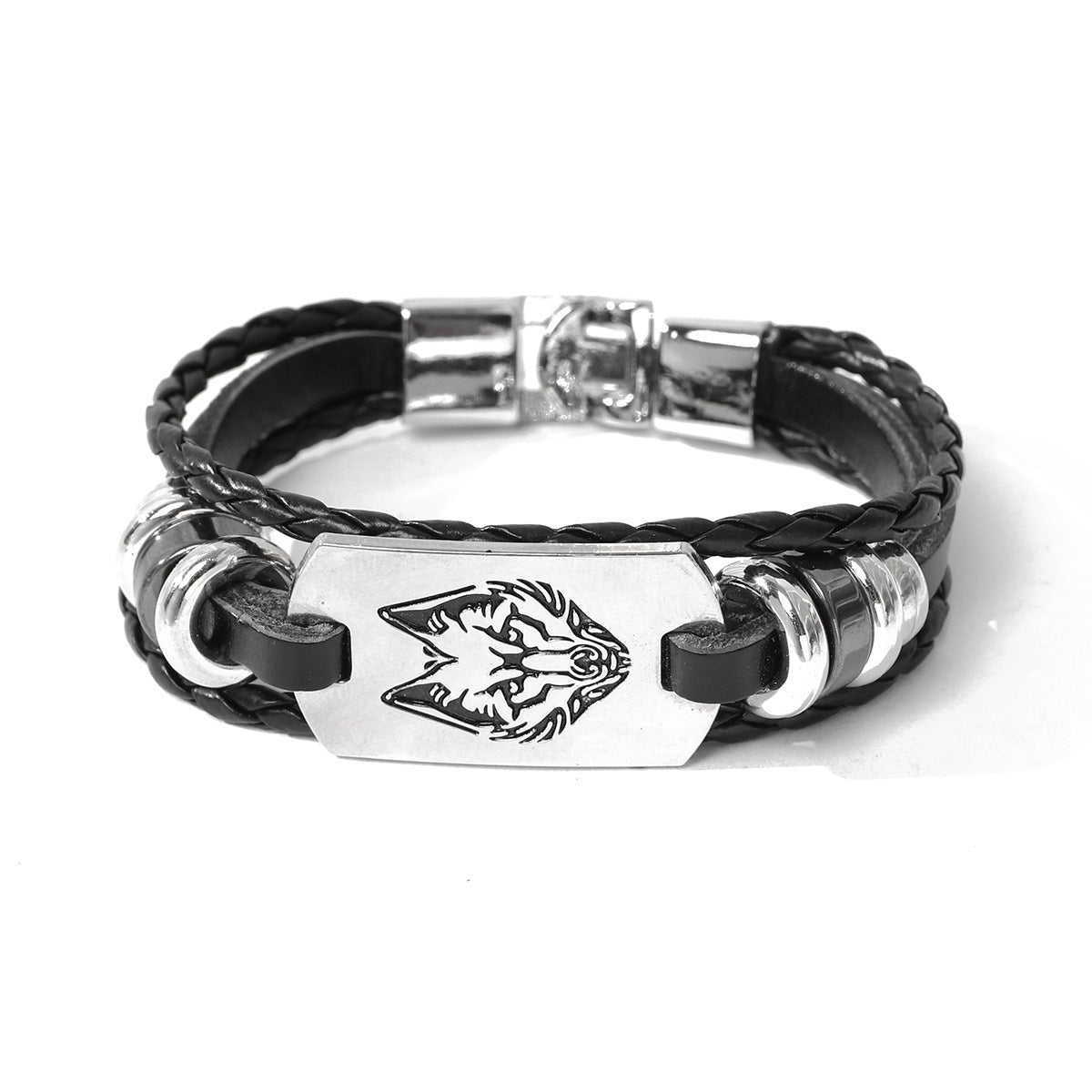 Wolf Totem Alloy Iron Plate Leather Bracelet | Courage Guardian | Wild Power