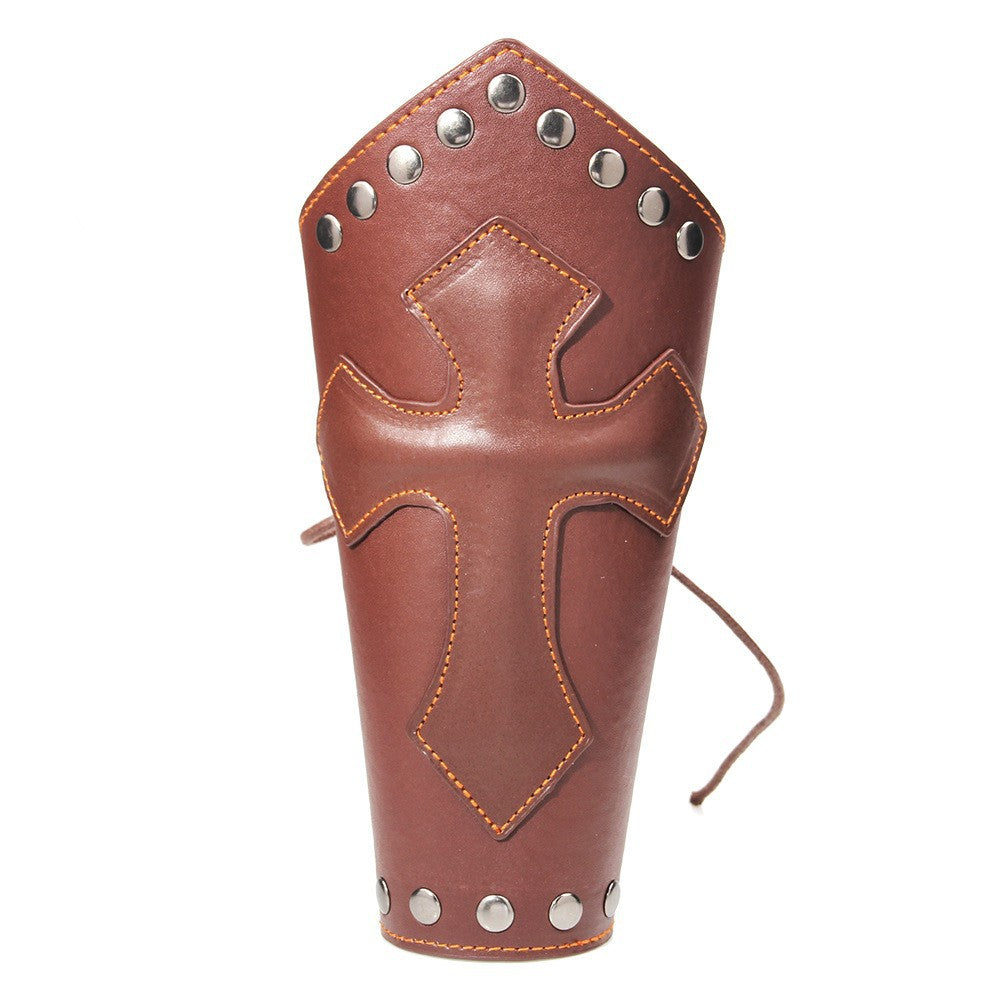 Christliches Schutzsymbol | Echtes Leder mit Nieten | Energie-Handgelenkschutz im Radsport-Stil 