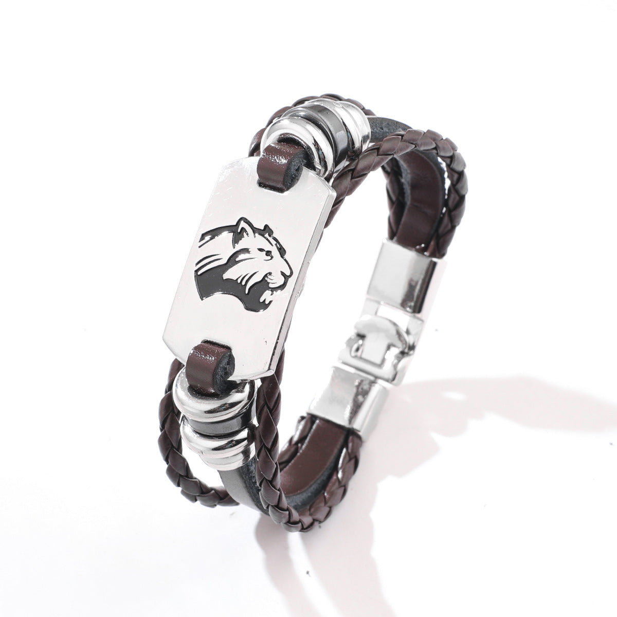 Jungle King Power Symbol | PU Leather Braided | Overbearing Protection | Leopard Head Alloy Bracelet