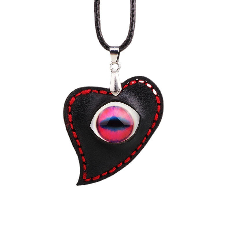 Demon's Eye Cultural Pink Time Gem Wax Rope DIY Heart - shaped Necklace | Trendy Protection | Men's Style