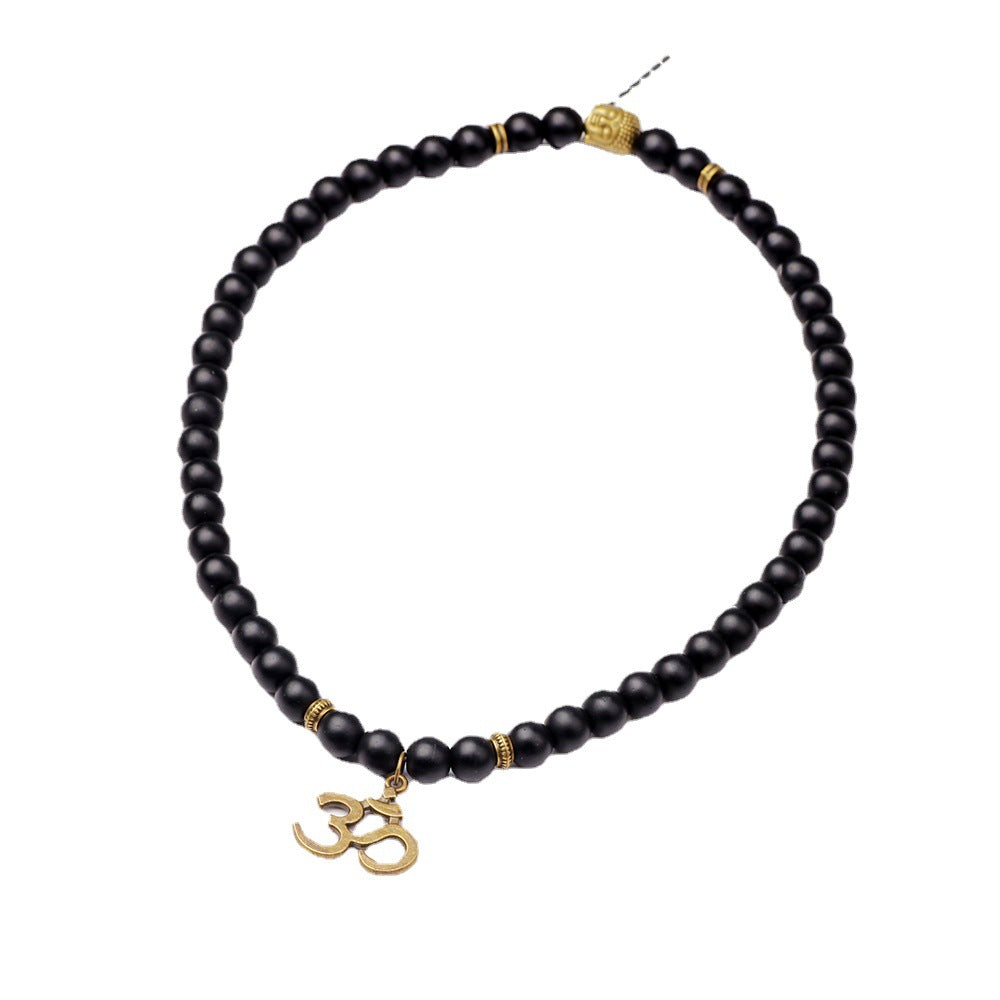 Armband mit buddhistischem Weisheitssymbol, Metall, 3D-Buddha-Kopf, schwarzer Schleifsandstein, Perlen für den Schutz des Friedens 