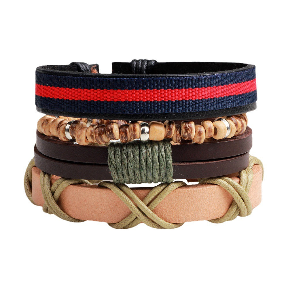 Spiritueller Wächter · Handgewebtes Rindslederperlenarmband | Retro-Modeset 