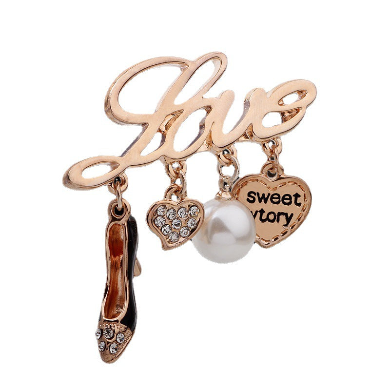 Love Guardian Crystal - Set Heart - shaped Brooch | Elegant Evening Gown Accessory