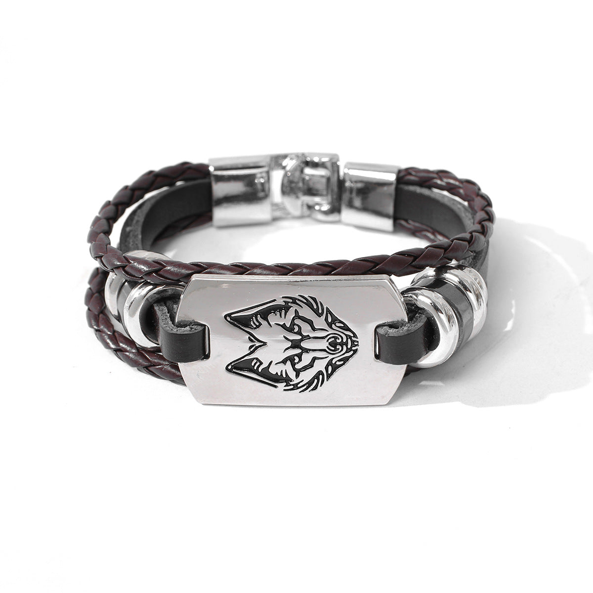 Wolf Totem Alloy Iron Plate Leather Bracelet | Courage Guardian | Wild Power
