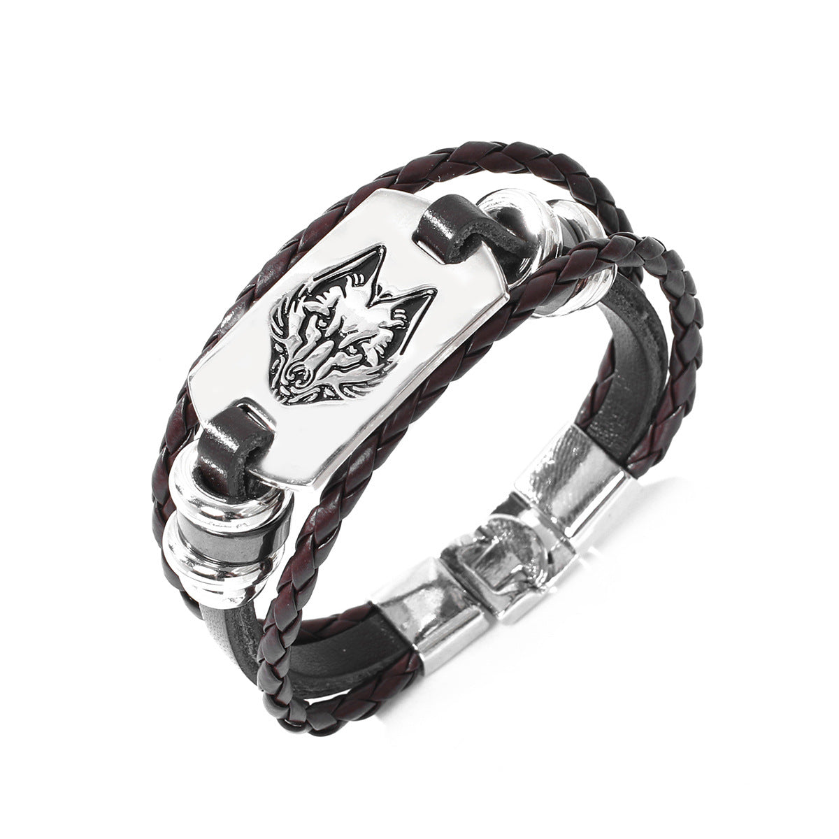 Wolf Totem Alloy Iron Plate Leather Bracelet | Courage Guardian | Wild Power