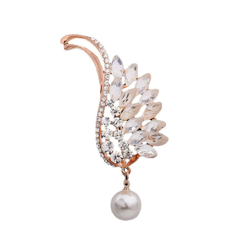 Angel Wing Symbol Rose Gold Pearl - Set Diamond Brooch | Protection and Elegance