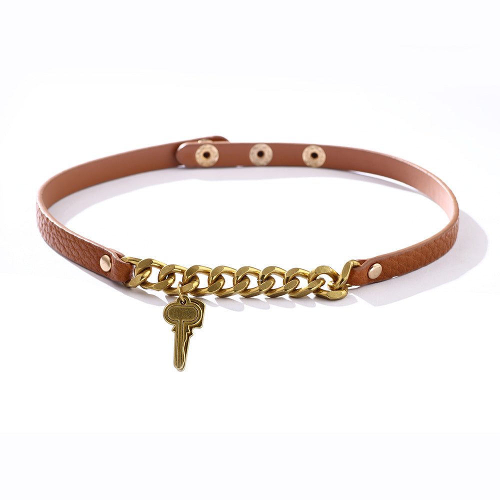 Lucky Key Aura PU Leather Collar | Catwalk Style | Pendant Necklace for Opening Good Luck