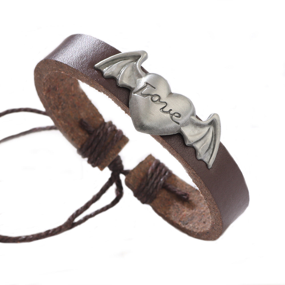 Fashion Love Leather Alloy Bracelet | Retro Wind Bat Wings | Street Photography Trend Accessories Men