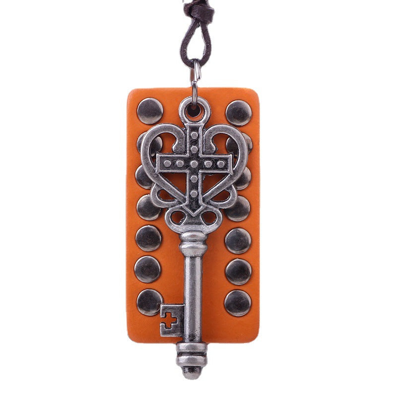 Nordic Rune Metal Cowhide Key Necklace | Personalized Showcase | Fashion Accessories