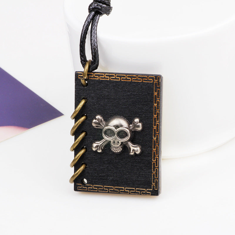 Time Memory Amulet | Retro Bronze Handmade Book Pendant Wax Rope Necklace