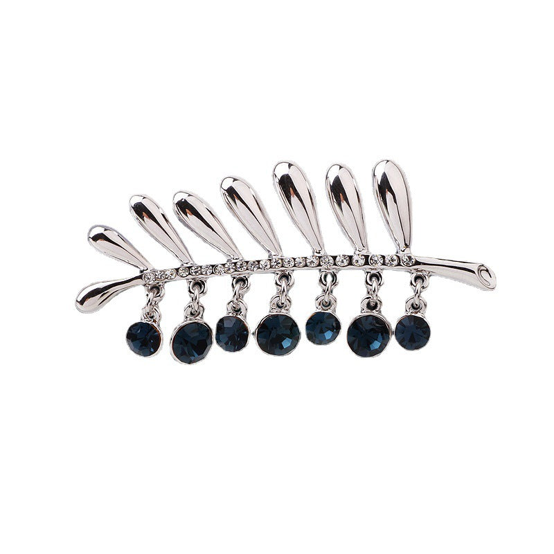 Oriental Aura Silver - inlaid Blue Diamond Leaf Brooch | Essential Brooch Accessory for Elegant Temperament Enhancement
