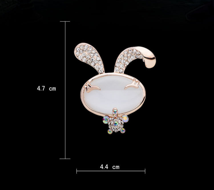 Cute long-eared little white rabbit diamond brooch | Lucky Guardian